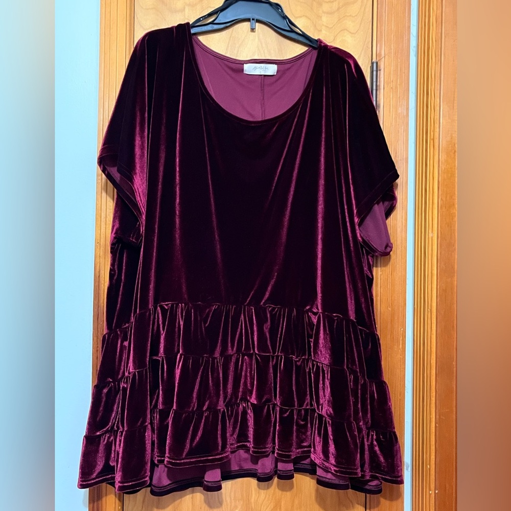 A Beautiful Soul Velvet Ruffle Tunic Top - Burgundy